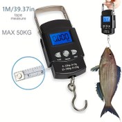 Resim TilWerich 50kg/110lb Taşınabilir LCD Elektronik El Tartısı, 10g Hassasiyet, Pil ile Çalışır, 100cm Geri Çekilebilir Ölçü Bandı ile, Seyahat ve Balıkçılık Asma Tartısı, İşletme Gerilim ≤36V 
