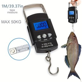 Resim TilWerich 50kg/110lb Taşınabilir LCD Elektronik El Tartısı, 10g Hassasiyet, Pil ile Çalışır, 100cm Geri Çekilebilir Ölçü Bandı ile, Seyahat ve Balıkçılık Asma Tartısı, İşletme Gerilim ≤36V 