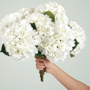 Resim 4 adet 45.72cm Gerçekçi Yapay Hortensia Çiçekleri - Büyük Canlı Beyaz Hortensia Buketi Yeşil Yapraklarla, Ev Partisi Dekoru, Açık Hava Düğün Masa Süsleri & Bahar/Paskalya Dekorasyonu, Masa Ayarları için Mükemmel | Zarif Çiçek Düzenlemesi | Plastik Çiçek Buketi, Yapay Dış Mekan Çiçekleri 