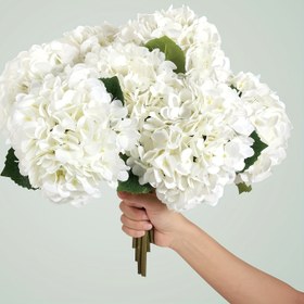 Resim 4 adet 45.72cm Gerçekçi Yapay Hortensia Çiçekleri - Büyük Canlı Beyaz Hortensia Buketi Yeşil Yapraklarla, Ev Partisi Dekoru, Açık Hava Düğün Masa Süsleri & Bahar/Paskalya Dekorasyonu, Masa Ayarları için Mükemmel | Zarif Çiçek Düzenlemesi | Plastik Çiçek Buketi, Yapay Dış Mekan Çiçekleri 