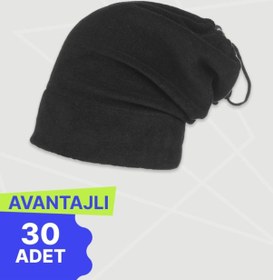Resim Arc Giyim Siyah Polar Bere Ve Boyunluk - 30'lu Paket Soğuk Havalara Özel Termal Koruma 