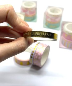 Resim Genel Markalar 4’lü Lux Washi Tape/altın Yaldızlı Desenli Bant/7.5mm Ve 15mm Genişlik/4 Adet/pineapple 