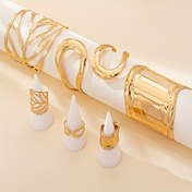 Resim 6 adet Altın Yaprak Yüzük Bileklik Seti ile Geniş Yüzük ve Boş Düşük Yüzük Bileklik 