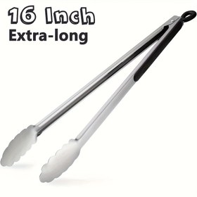 Resim Ekstra Uzun Paslanmaz Çelik Barbekü Maşası - 40.64cm Kilitli Servis Maşası Pişirme, Salata, Ekmek, Biftek & Büfe İçin - Bulaşık Makinesinde Yıkanabilir Mutfak Aleti 