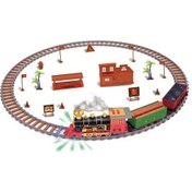 Resim Ruiwen Tamamen Birleştirilmiş Raylı Retro Tren Noel Sahnesi Püskürtülebilir Tren Elektrikli Raylı Oyuncak Kırmızı 