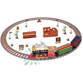 Resim Ruiwen Tamamen Birleştirilmiş Raylı Retro Tren Noel Sahnesi Püskürtülebilir Tren Elektrikli Raylı Oyuncak Kırmızı 
