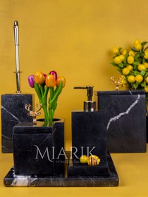 Resim MIARIK DESIGN & DEKORASYON Dekoratif Mermer Gold Geyık Detaylı 7 Li Kare Banyo Seti Takımı 