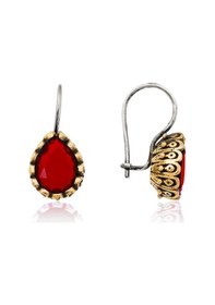 Resim Gümüş Kırmızı Damla Otantik Kadın Küpe Gold - Rose Gold 