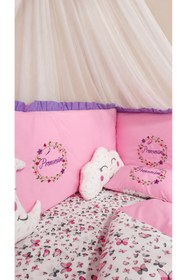 Resim bebek_iklimi 60x120 Fırfırlı Nakışlı Bebek Uyku Seti - İsimli Cibinlikli Kenar Koruyucu 17 Parça 