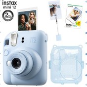 Resim Fujifilm Instax Mini 12 Fotoğraf Makinesi + 20'li Film + Kıskaçlı Resim Standı + Simli Pleksi Kılıf Seti Mavi 