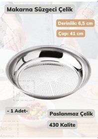 Resim Makarna Süzgeci 41 Cm Paslanmaz Çelik Süzgeç İnce Metalik Gri 