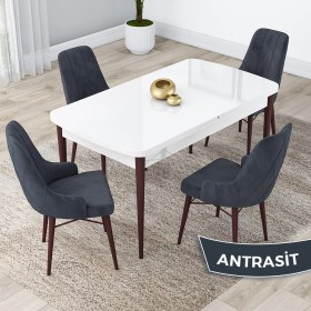 Resim Canisa Concept Lia Serisi Beyaz Masa Ceviz Ayak Açılabilir 80 x 132 cm Yemek Masası Takımı 4 Sandalye 