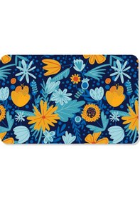 Resim Dijital Baskılı Çiçek Desenli Dekoratif Dış Kapı Önü Ve Iç Mekan Paspası Yıkanabilir Kaymaz Taban Mavi 