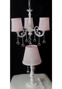 Resim Pembe Çocuk Odası Taşlı 3 Kollu Avize Abajur Seti 