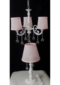 Resim Pembe Çocuk Odası Taşlı 3 Kollu Avize Abajur Seti 