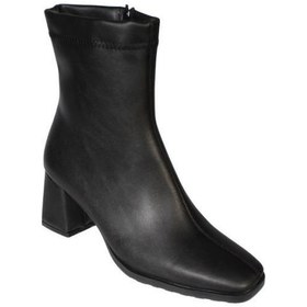 Resim Yazkış Kadın Siyah Cilt 16cm Bilek Boyu Yandan Fermuarlı 6cm Kalın Topuk Kut Burun Topuklu Bot Krem 