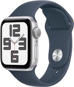 Resim Apple Watch SE (2. nesil, 2023) GPS 40 mm Gümüş Rengi Alüminyum Kasa Akıllı Saat ve Fırtına Mavisi Spor Kordon 