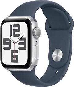 Resim Apple Watch SE (2. nesil, 2023) GPS 40 mm Gümüş Rengi Alüminyum Kasa Akıllı Saat ve Fırtına Mavisi Spor Kordon 