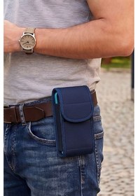 Resim Lederax Xl Kumaş Kemere Takılan Telefon Kılıfı Bel Çantası Ld677 Lacivert 