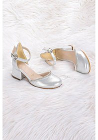 Resim Kiko Kids 771 Taşlı Kız Çocuk 5 Cm Topuklu Sandalet Ayakkabı Gümüş 001 