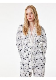 Resim Koton Pamuklu Uzun Kollu Kemerli Desenli Brodeli Kimono Ceket Lacivert Desenli 6sak50016pw 