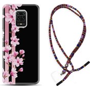 Resim Kılıfland Xiaomi Redmi Note 9 Pro Kılıf Rasta Ipli Boyun Askılı Desenli Silikon Pink Flowers 3 1393 