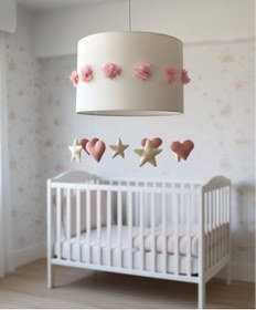 Resim atölye ay ışığı Krem Pudra Çiçekli Bebek Avizesi 