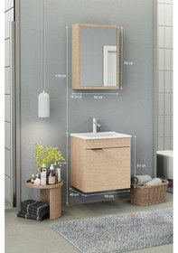 Resim Biani Fix Loft 55 Cm Banyo Dolabı,Seramik Lavabolu, Aynalı,Lavabo Dahil,Mdf,Aybe Bej 