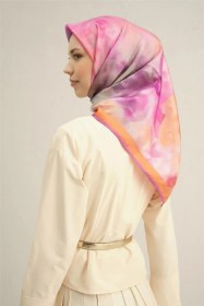 Resim Armine Çiçek Desenli Saf İpek Twill Eşarp 9310d 84 Pembe 