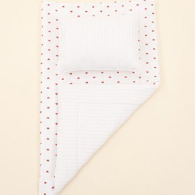 Resim Alt Açma Matı ve Yastık - Çift Taraflı - Beyaz Örgü - Kırmızı Kalp 