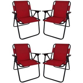 Resim Bofigo 60X80 Granit Desenli Katlanır Masa + 4 Adet Katlanır Sandalye Kamp Seti Bahçe Takımı Kırmızı 