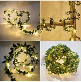 Resim Dekoratif 7 Metre Yapay Yapraklı Tel Şeritli Sarmaşık + 10 Metre Peri Led Yeşil 