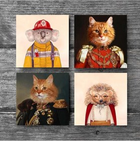 Resim Patili Ekselanslar, Kirpi, Koala Taş Bardak Altlığı Seti - 4 Parça - Dekoratif, Rustik Mutfak Aksesuarı, 10x10 cm, Kaydırmaz Tabanlı, Şık ve Dayanıklı SC278 