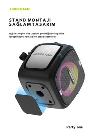 Resim Hopestar Party One RGB Işıklı Standlı Çift Mikrofonlu 80W IPX6 Suya Dayanıklı Bluetooth Hoparlör 