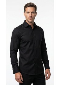 Resim Erkek Beyaz Klasik Gömlek Slim Fit, Düz Model, Şık Ofis & Günlük Kombin Siyah 