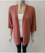 Resim Kadın Delikli Düğmesiz Triko Hırka Kiremit - Turuncu 