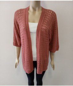 Resim Kadın Delikli Düğmesiz Triko Hırka Kiremit - Turuncu 