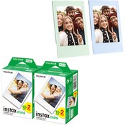 Resim Fujifilm Instax Mini 40'lı Film ve Mavi - Yeşil 2 Fotoğraf Çerçevesi Fujifilm