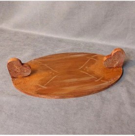 Resim Uretti - Gülnur 8452 - 2178 El Yapımı Kalp Kulplu Ahşap Tepsi Kahverengi 