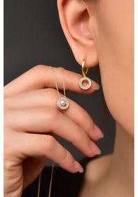 Resim Papatya Silver 925 Ayar Gümüş Gold Kaplama Incılı Yuvarlak Kolye ve Küpe Set 