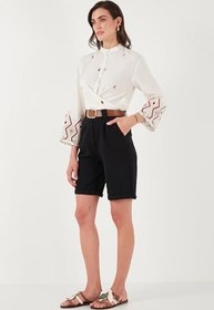 Resim Lela Pamuklu Relaxed Fit Yüksel Bel Kemerli Gabardin Short Bayan ŞORT 668YP4710 