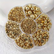 Resim 2500 Adet Altın Gümüş Tırnak Sanatı Aksesuar Seti - 2.0-8mm Çeşitli Boyutlar, Yarım Yuvarlak Boncuklar DIY Manikür & Pedikür Süslemeleri İçin, Şık Tırnak Takıları, Düz Tabanlı İmitasyon 