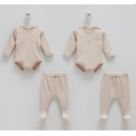 Resim Caramell %100 Pamuk Hello Forest 4'lü Body Pantolon Set Crml.bpe1959 Bej 