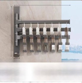 Resim Reedark Duvar Takılı Katlanabilir Çamaşır Asma Aleti - 21 Rüzgarlı Kelepçe, Üç Çubuklu, Perde/çorap/üstlük Kurutma, Delme Yok, Gri Rengi Diğer 