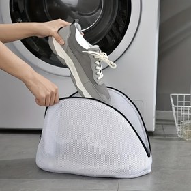 Resim 1 Adet Ağ Çamaşır Torbası Spor Ayakkabı Bot İçin, Yıkama Makineleri İçin Fermuarlı Ağ Yıkama Torbası, Gri, Çamaşır Odası Aksesuarları 
