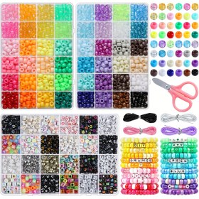 Resim 1860 Parça (veya 535 Parça Seçenek) Gökkuşağı Kandy Boncuk Harf Boncuk Bileklik Yapım Seti - Alfabe/Rakam Boncukları, Esnek İplik - Tarama için Önceden Kesilmiş, Başlangıçlar için DIY Takı Yapımı, Teller ve Makas Dahil 