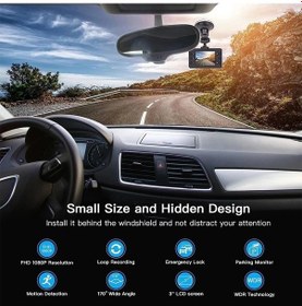Resim Createtech 2.7 Inç 1080p Full Hd Araba Kamera, Döngü Veri Kaydedici, Park Monitörü 140 K6000 16g 