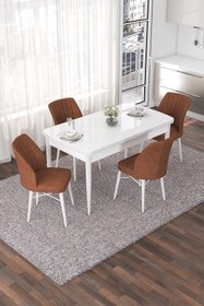 Resim Canisa Nef Serisi 70x114, Açılabilir Mdf Yemek Masası Takımı, Beyaz Masa Ve 4 Sandalye 