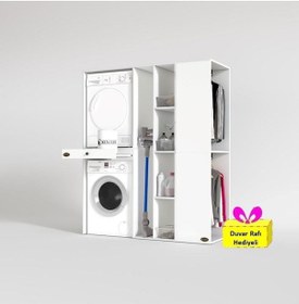 Resim Kenzlife Çamaşır-kurutma Makinesi Dolabı Ve Giysi Dolabı Çekmeceli Attar Sağ Byz 187 160 60 + Tekli Duvar Rafı Hediye Beyaz 
