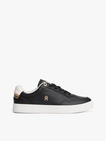 Resim Tommy Hilfiger Kadın TH Monogram Plaque Court Sneakers - Siyah 